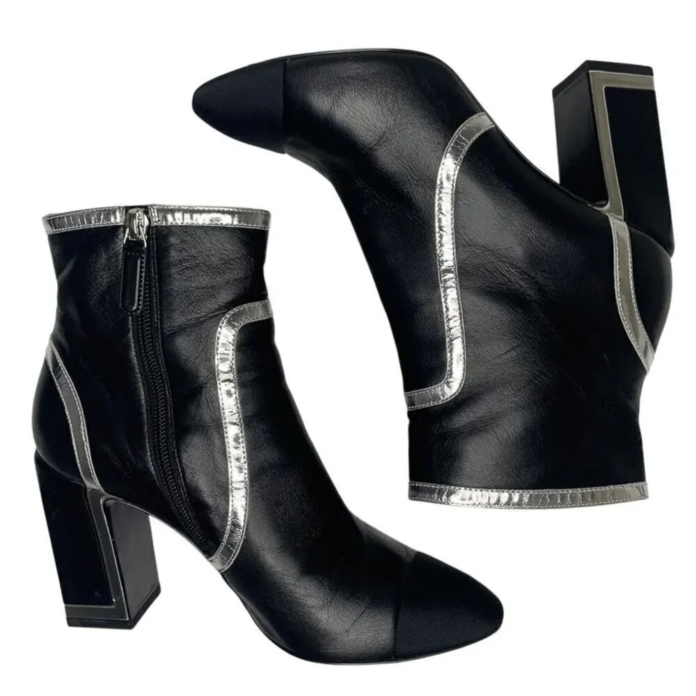 Chanel Interlocking C Black Leather and Grosgrain Ankle Booties EU 37.5 US 6.5-7
